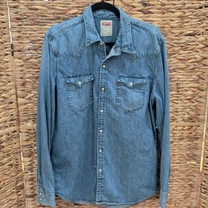 Levi's Blue Denim Long Sleeve Shirt Snap Buttons Western Size L